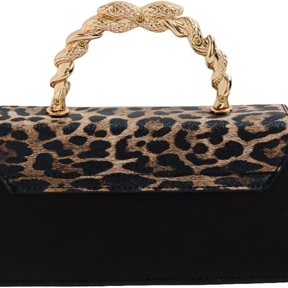 Elegant PU Leather Leopard Print Satchel Bag - Top Handle & Crossbody - Picture 2 of 5